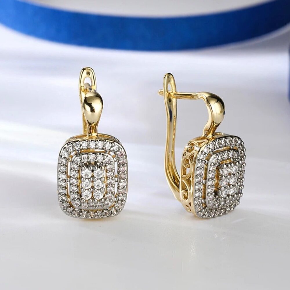 New Vintage Style Huggie Earrings CZ Pave Filigree 18k Plated Regency Victorian - Picture 3 of 8